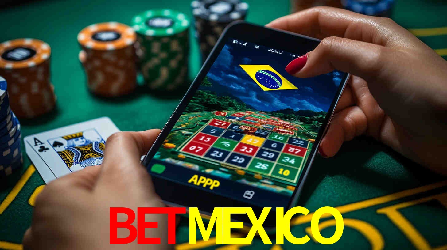 Una escena digital vívida inspirada en casino con BETMEXICO mostrado prominentemente, luces brillantes, fichas, cartas y acentos dorados.