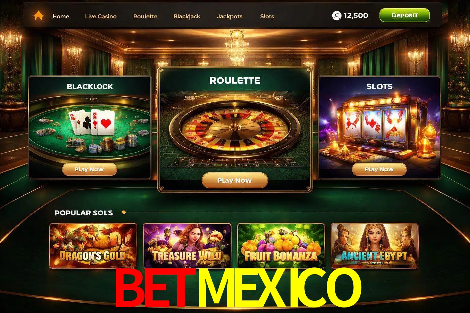 Vista de la plataforma BETMEXICO Casino mostrando categorías organizadas de juegos en línea